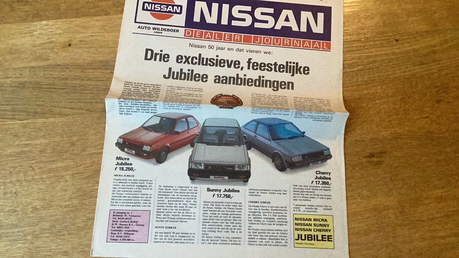 Nissan Dealer Journaal - Assen Jubileum aanbiedingen (1983), Ophalen of Verzenden, Gelezen, Nissan