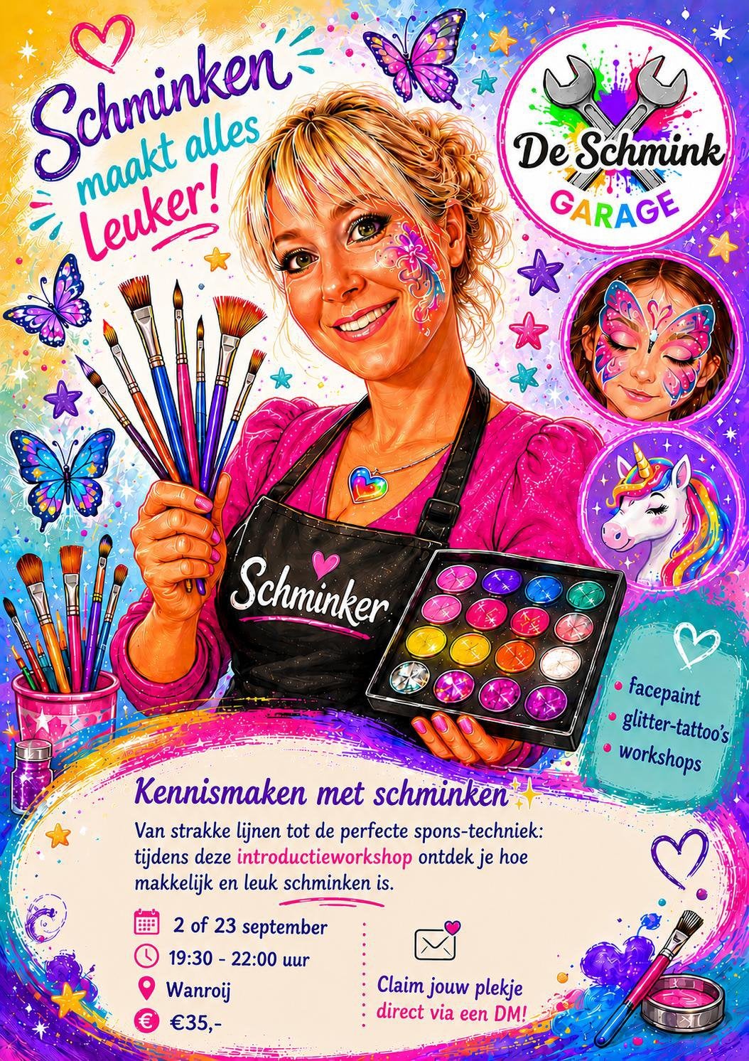 Schmink cursus/ workshops/ schminken en glittertattoo’s, Ophalen, Nieuw