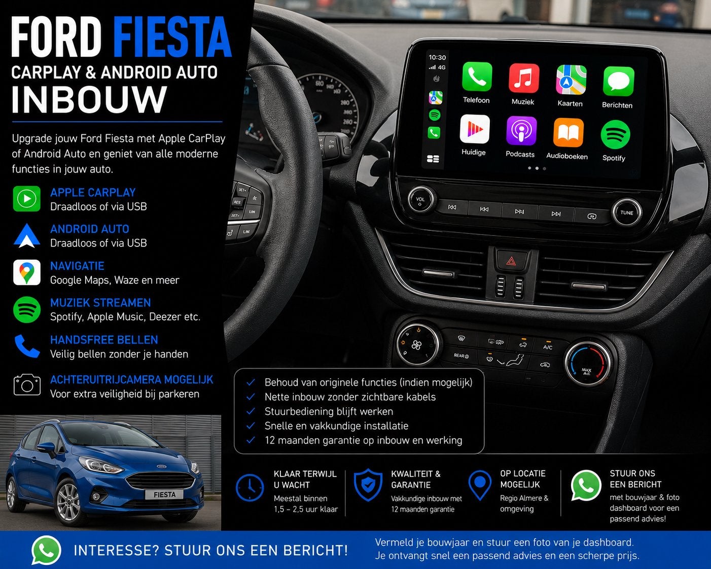 Ford Fiesta CarPlay & Android Auto Inbouw, Ophalen, Nieuw
