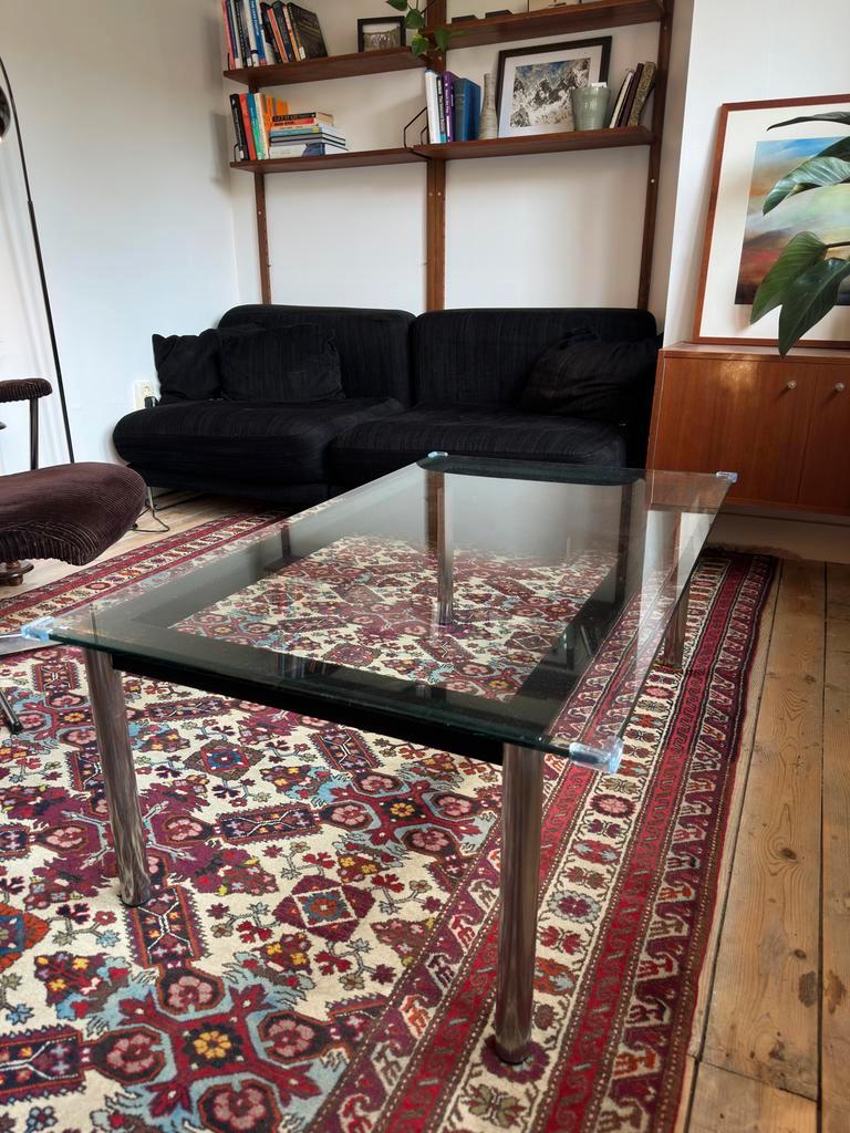 Vintage Le Corbusier LC10 stijl salontafel 1927, Ophalen, Gebruikt, 100 tot 150 cm, Glas