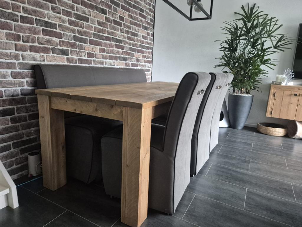 Steigerhouten eettafel 210x90x77cm, Huis en Inrichting, Ophalen, Gebruikt, 200 cm of meer, 50 tot 100 cm