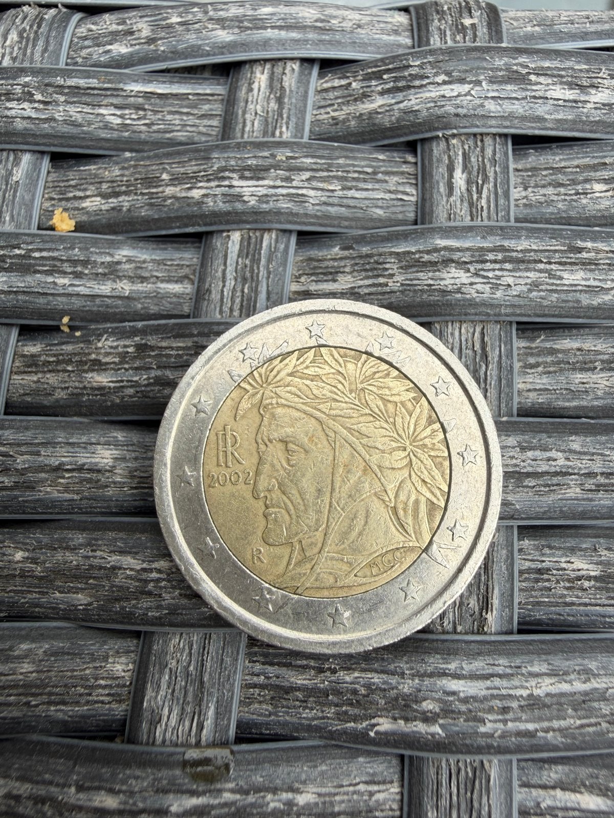 Italiaanse 2 Euro Munt 2002 - Dante Alighieri, Ophalen of Verzenden, Italië, 2 euro, Losse munt