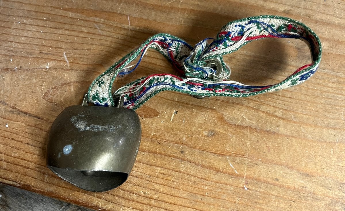 Vintage koperen koebelletje met decoratief lint 3,5/3,5cm, Ophalen of Verzenden