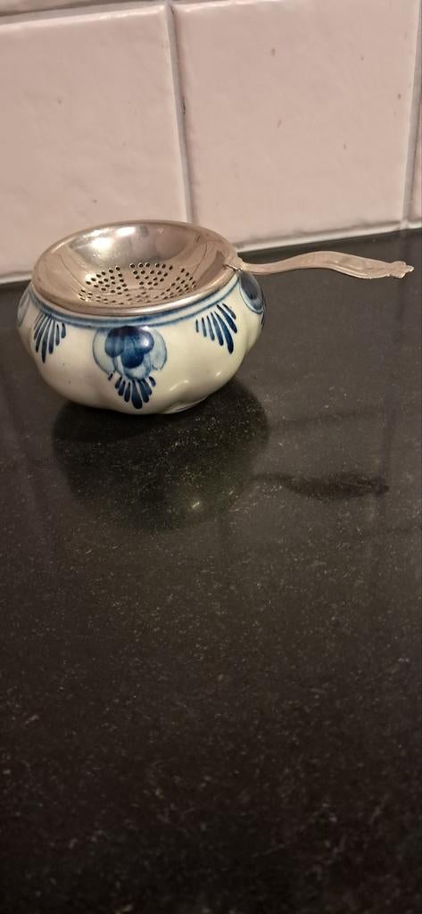 Vintage Theezeef met Kom Delft Blauw, Antiek en Kunst, Antiek | Keukenbenodigdheden, Ophalen of Verzenden
