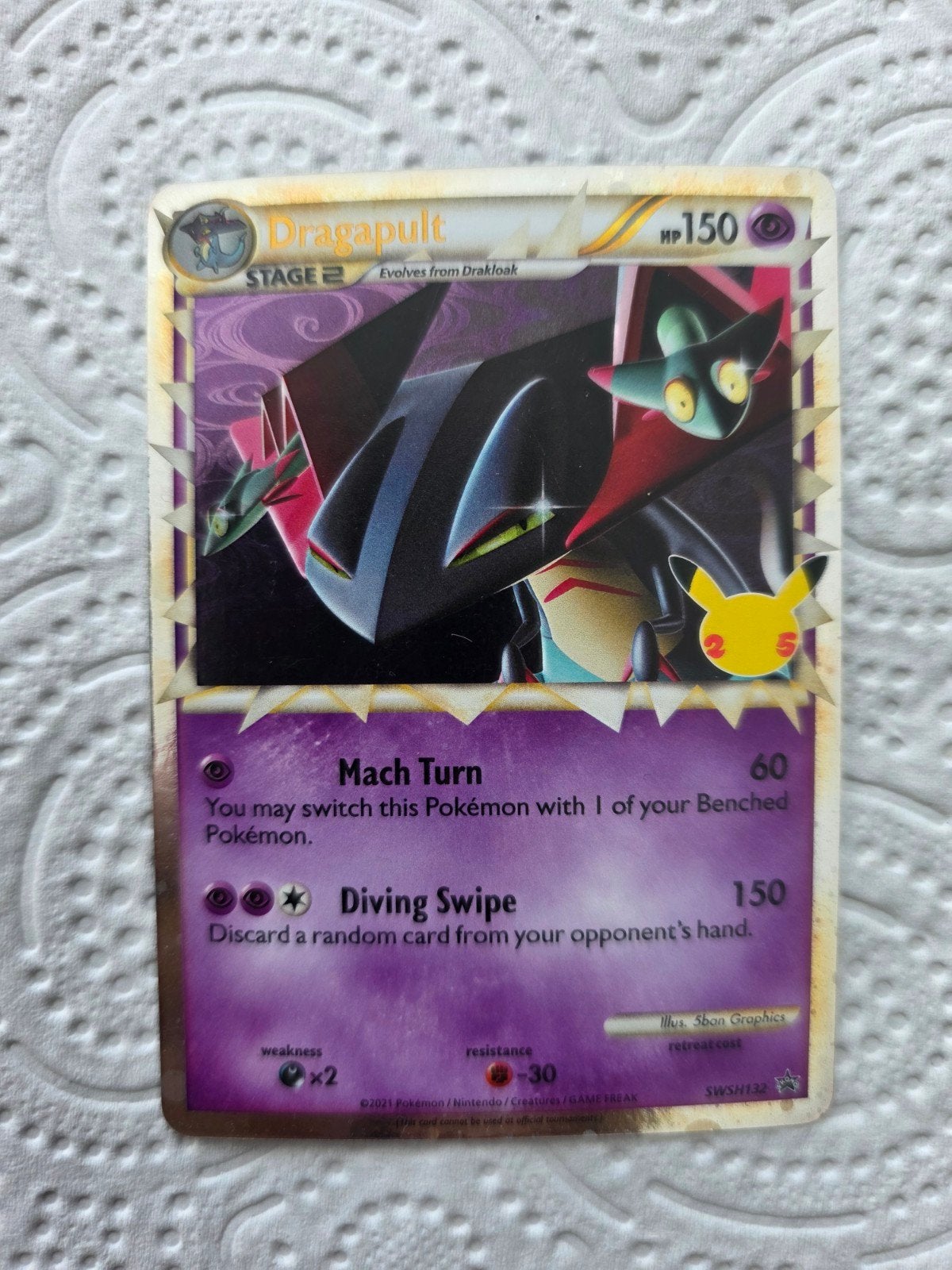 Pokemon Dragapult SWSH132 Celebrations Classic Collection, Ophalen of Verzenden, Zo goed als nieuw, Losse kaart, Foil