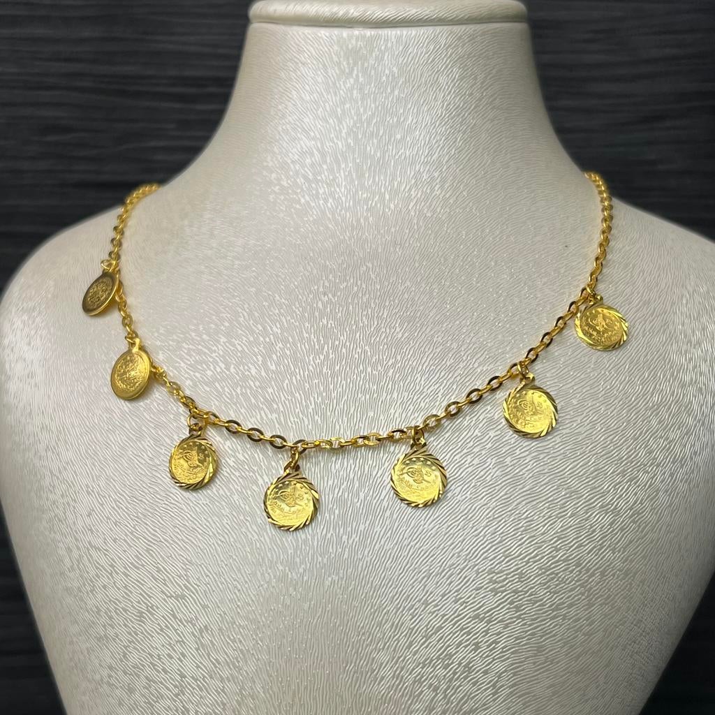 21 karaat gouden ketting collier munten, Ophalen of Verzenden, Zo goed als nieuw, Goud