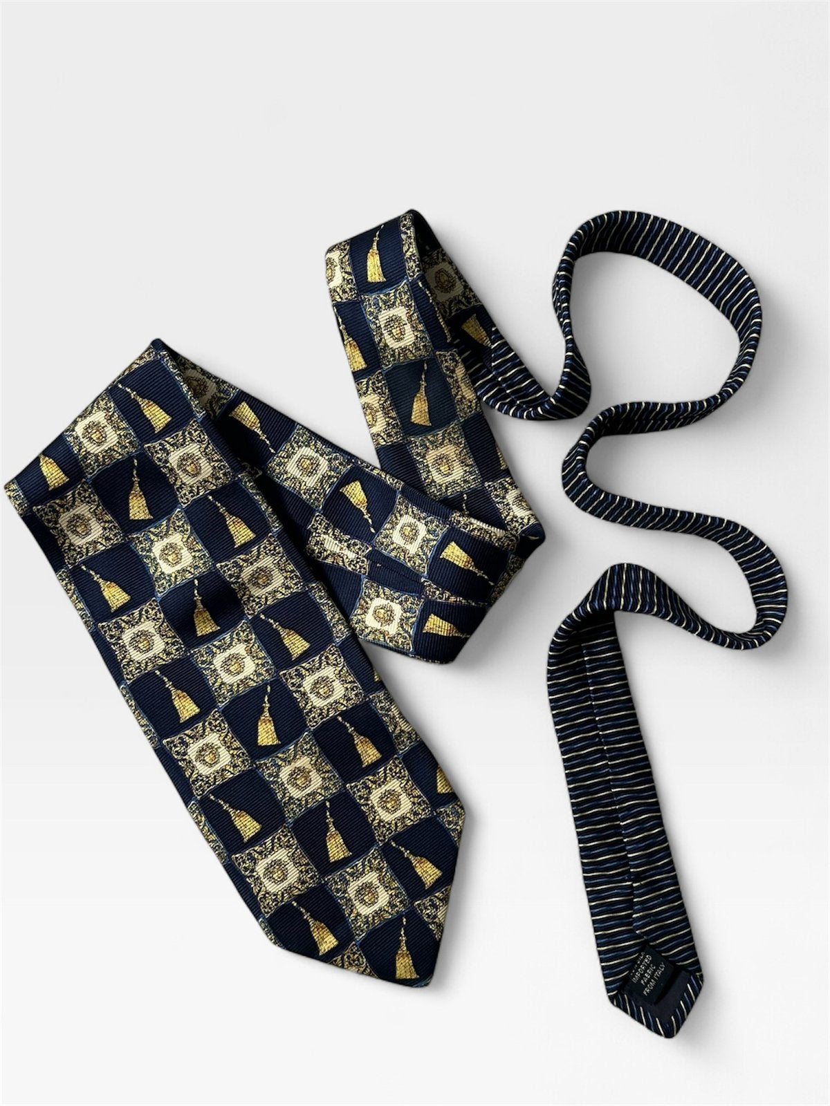 Versace Zijden Stropdas - Medusa Head - Als Nieuw!, Kleding | Heren, Ophalen of Verzenden, Zo goed als nieuw, Blauw, Met patroon