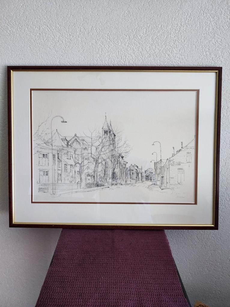 Ingelijste tekening van A. Maas, Oirschot 1981, Ophalen of Verzenden