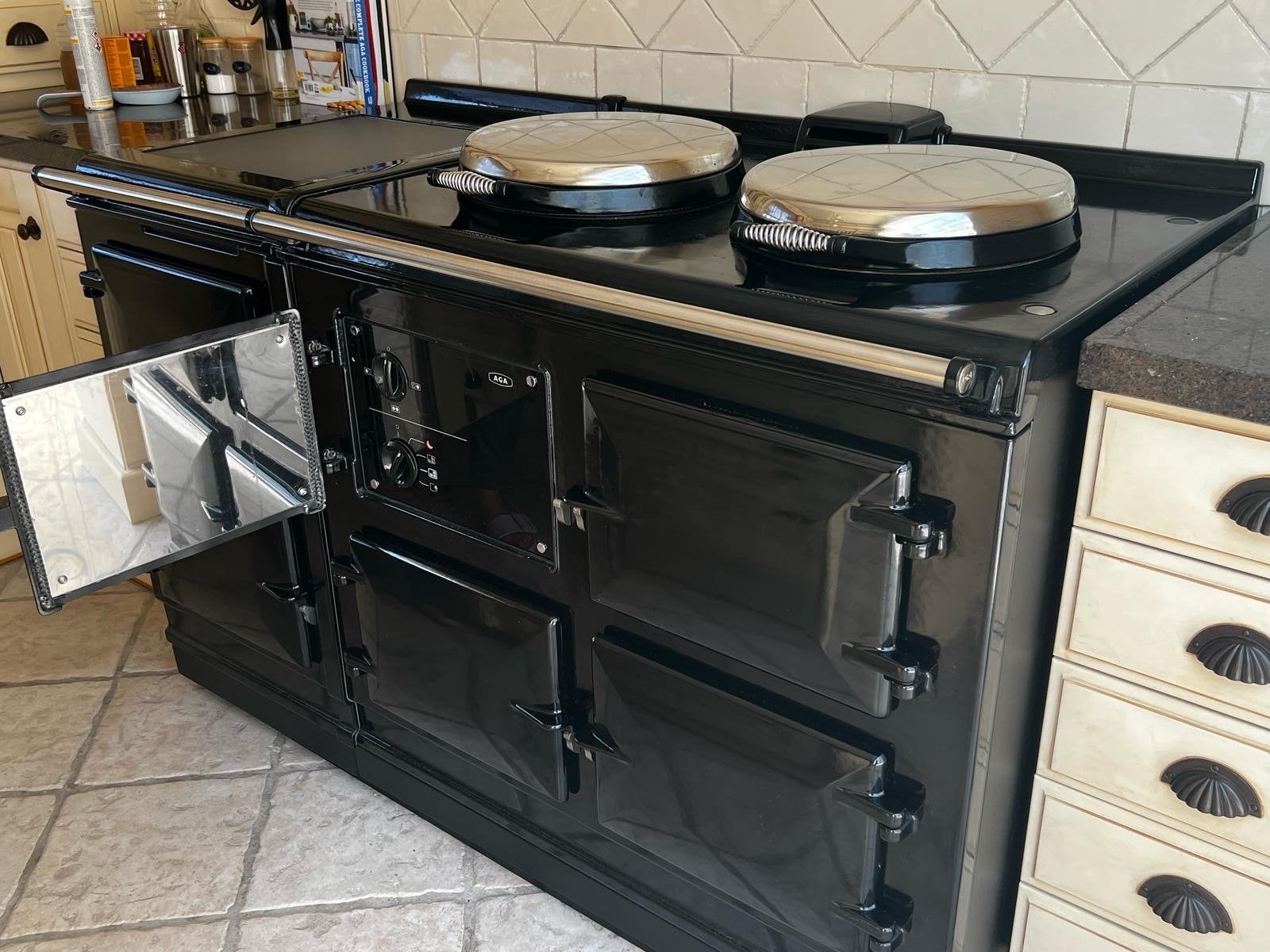Aga fornuis - Zwart, 4 kookzones, vrijstaand, Witgoed en Apparatuur, Ophalen, 60 cm of meer, 4 kookzones, Zo goed als nieuw