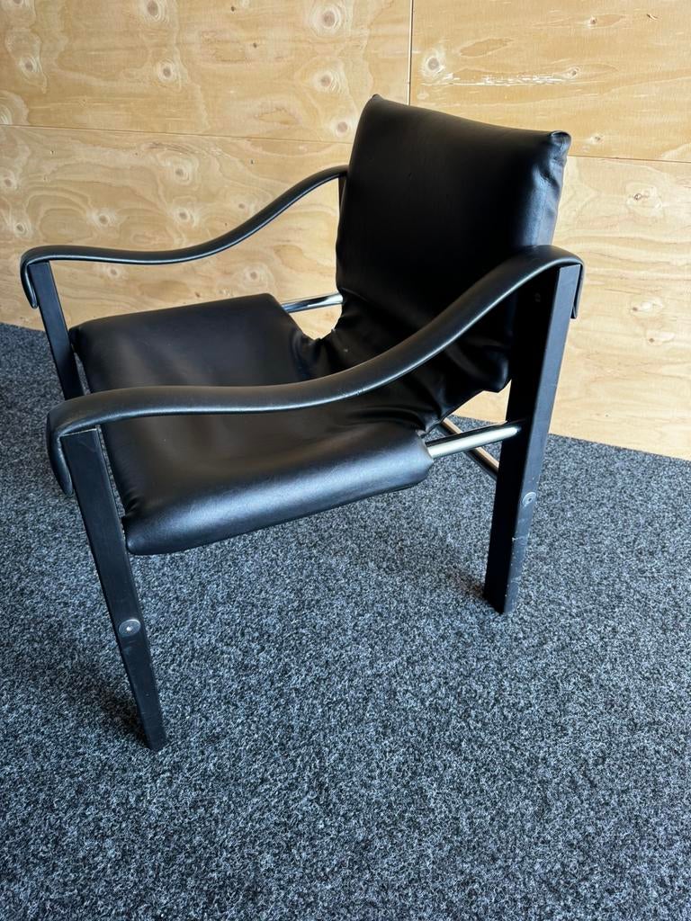 Zwarte Arkana Safari chair design uit de 60’s Maurice Burke, Gebruikt, Minder dan 75 cm, 50 tot 75 cm, 60's design