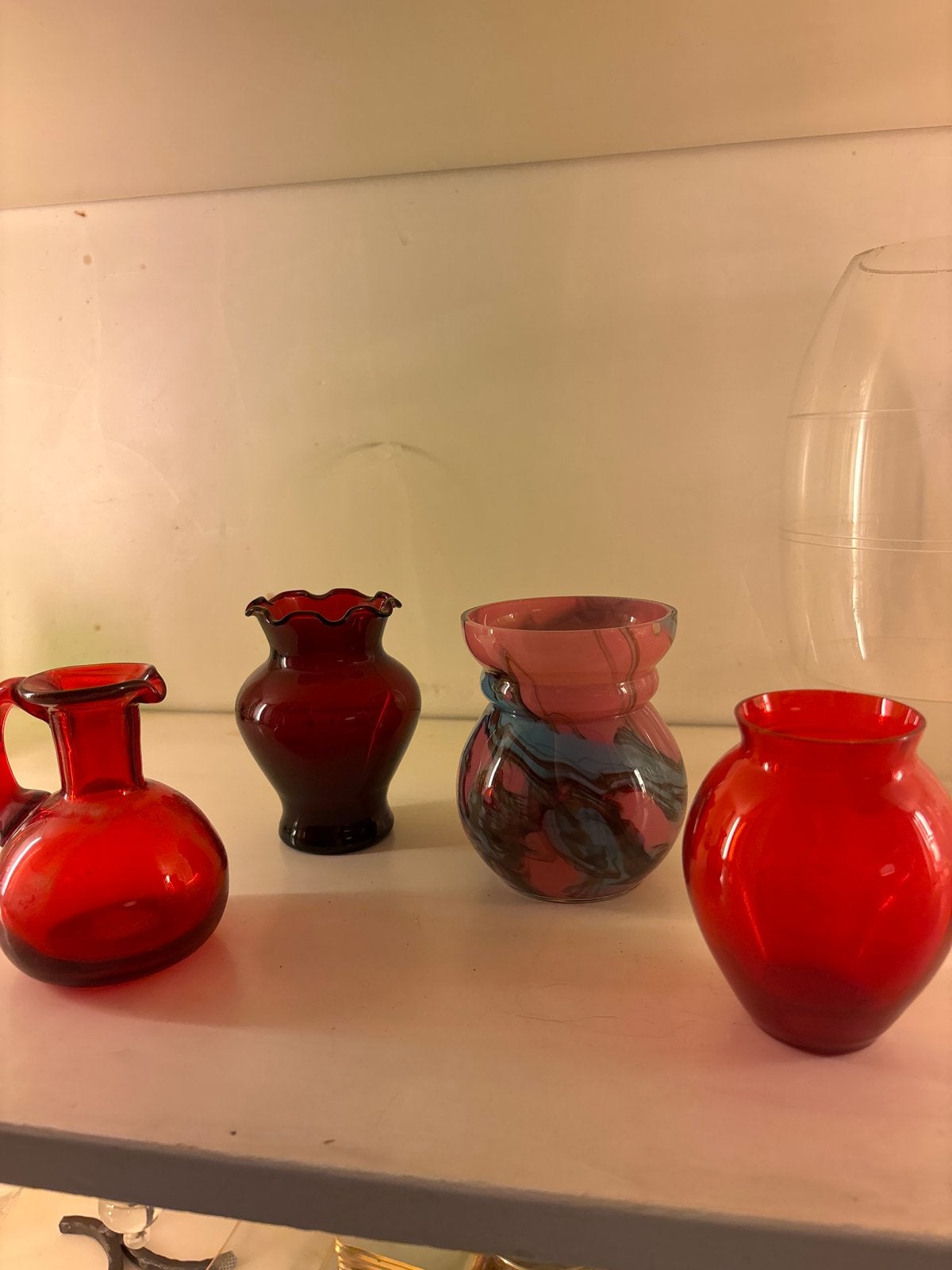 Set van 4 vintage glazen vaasjes - rood en roze/blauw, Huis en Inrichting, Ophalen of Verzenden