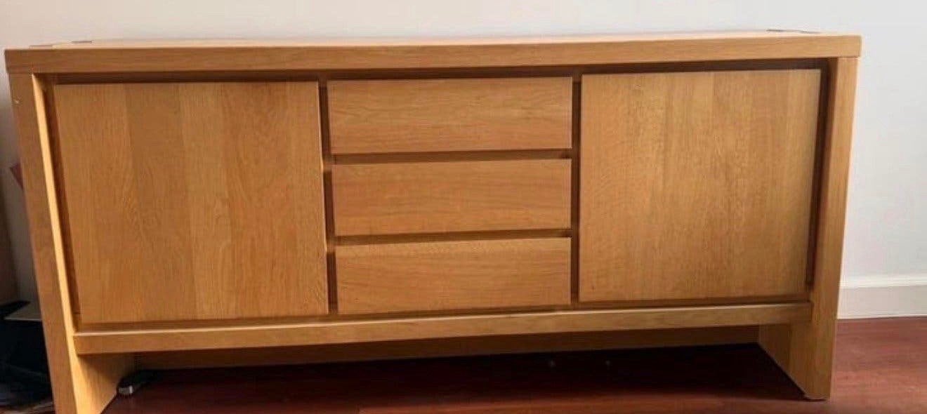 Massief Eiken Dressoir - Belgisch Design - 185x45x90cm, Ophalen, Gebruikt, Met lade(s), 150 tot 200 cm