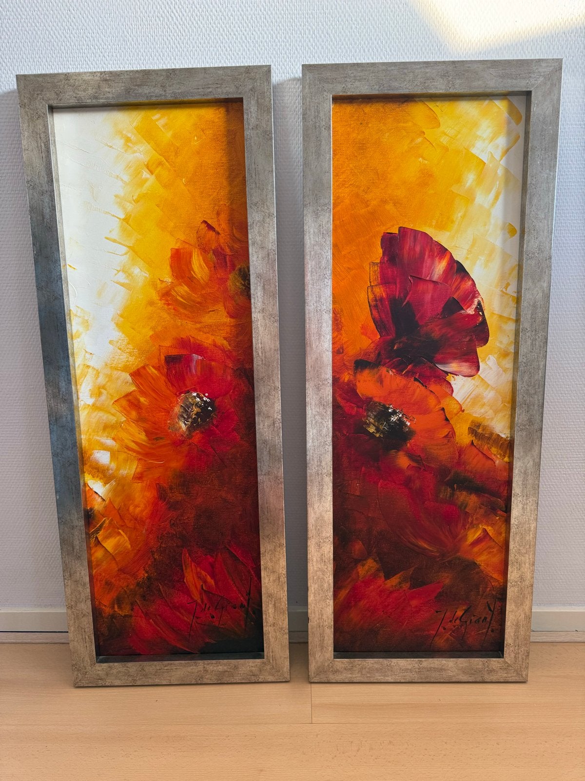 Schilderij tweeluik Jochem de Graaf - Levendige bloemen, Antiek en Kunst, Kunst | Schilderijen | Modern, Ophalen