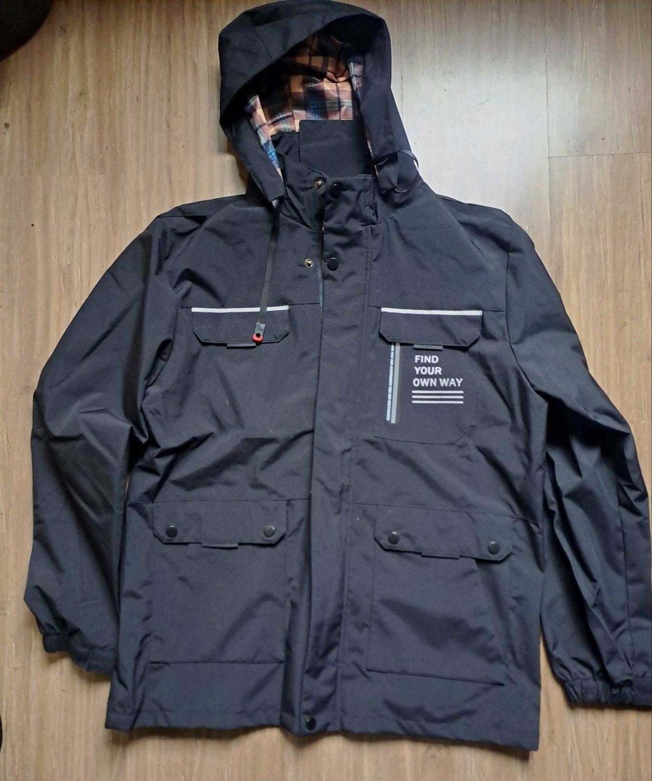 Zwarte herenjas XXL zwart NIEUW met capuchon&ruitjesvoering, Onbekend, Zwart, Nieuw, Overige maten
