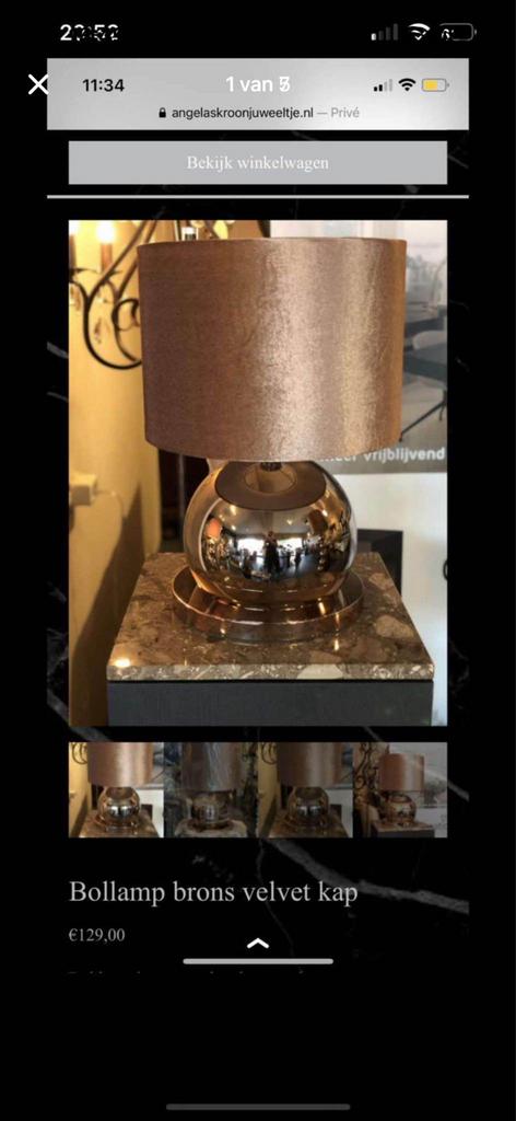 2x bollamp rose / brons, Ophalen, Gebruikt, Minder dan 50 cm