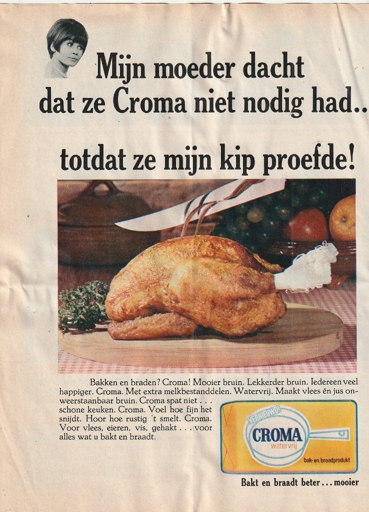 retro reclame 1966 Croma bakboter proef maar 'ns de kip, Verzamelen, Verzenden, Overige typen