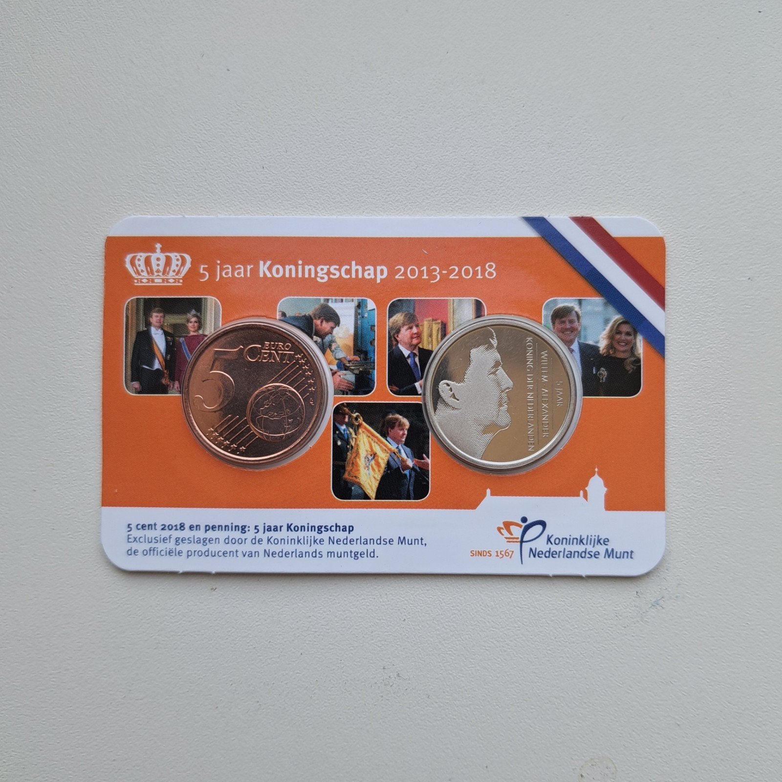 Coincard 5 jaar Koningschap Willem Alexander 2013-2018 KNM, Ophalen of Verzenden, Euro's, Losse munt