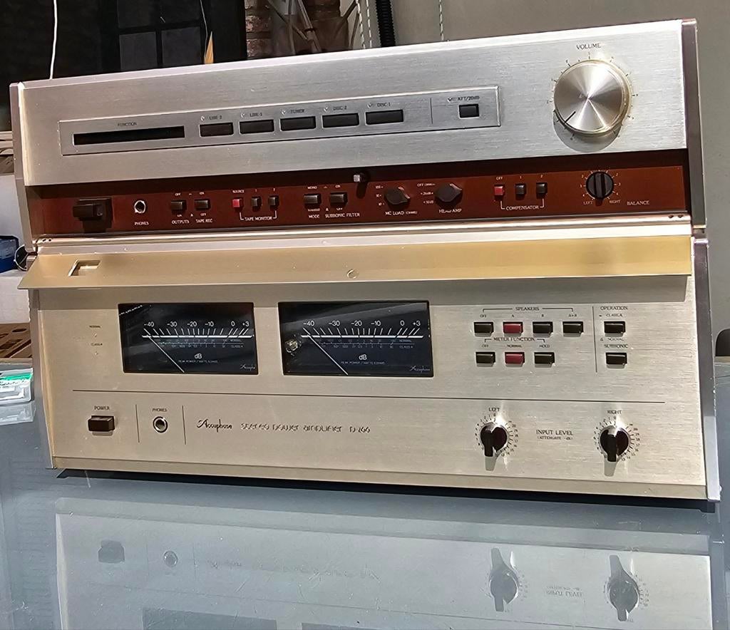 Accuphase klasse A C222 pre amp P266 power MOSFET 130w TOP!!, Refurbished, 120 watt of meer, Stereo, Nvt