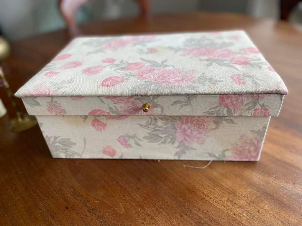 Brocante stoffen opbergdoos - 33x22x12 cm, Ophalen of Verzenden