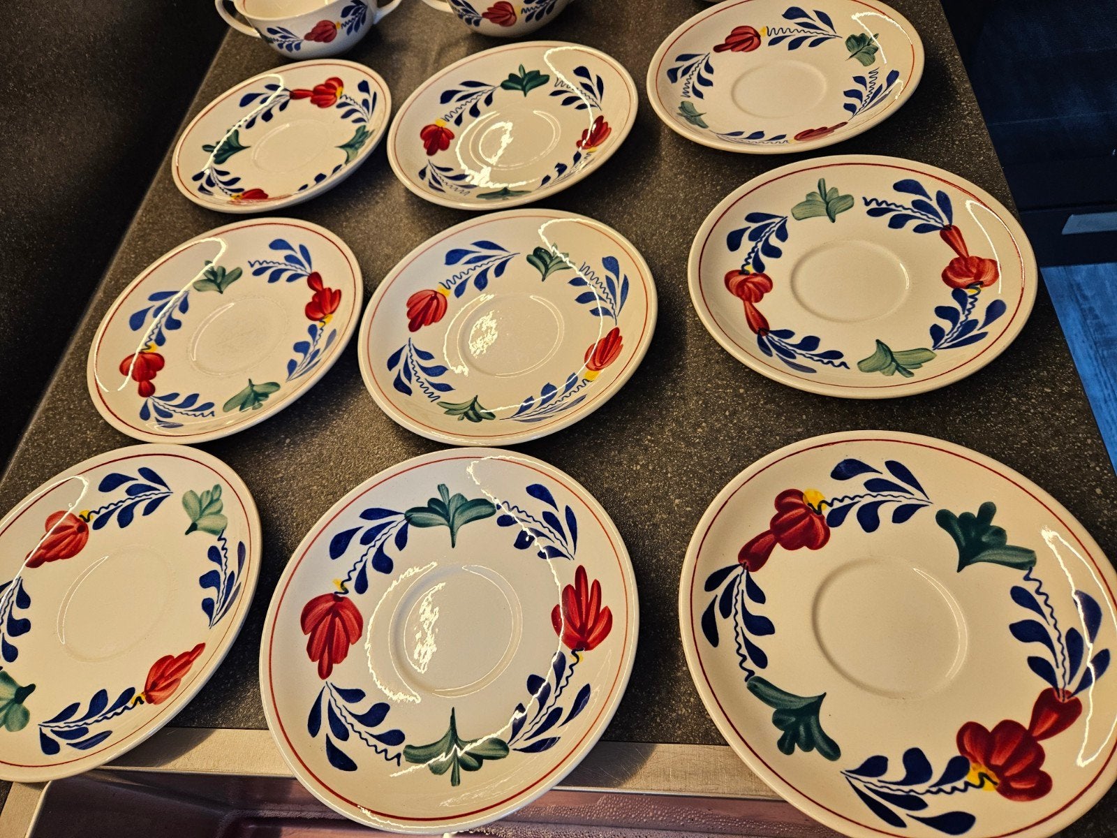 6 vintage soepkommen met schotel., Ophalen, Gebruikt, Steen/keramiek