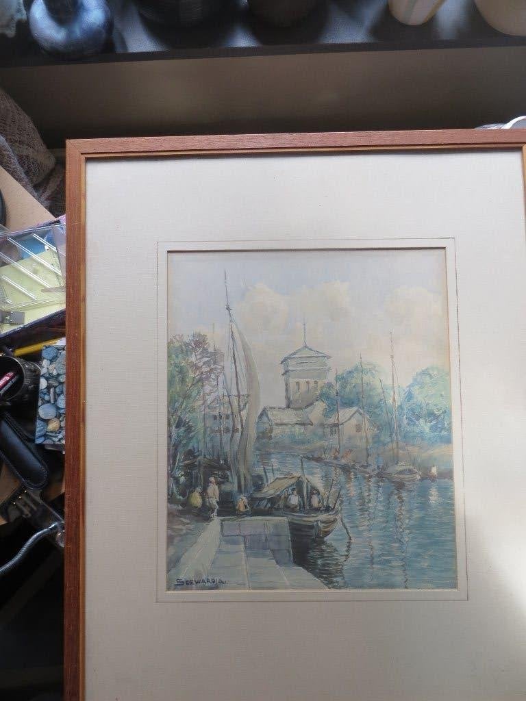 SOEWARDJA, Mooie Indonesische Aquarel Taf a/h water, Ophalen, Schilderij