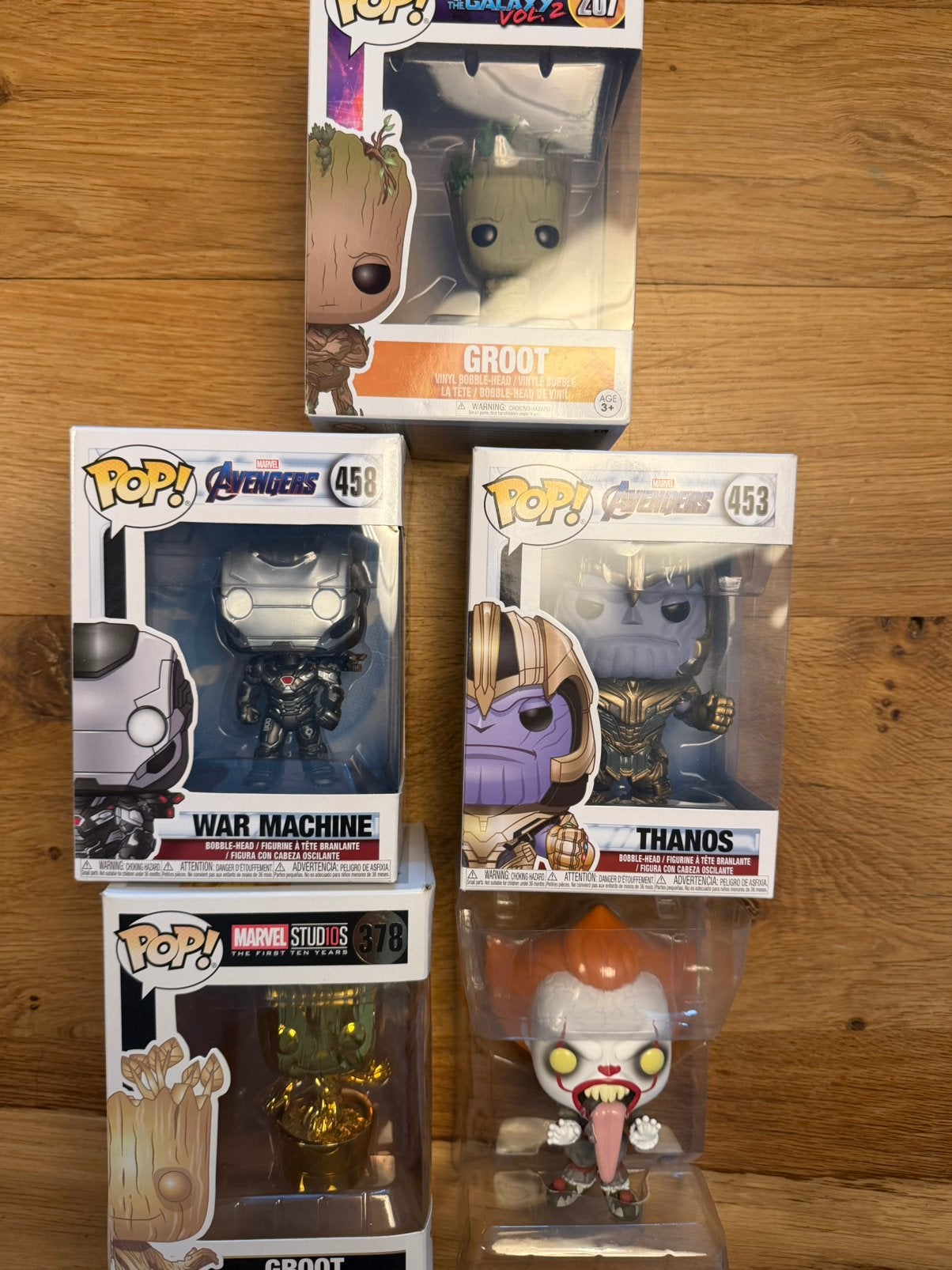 Funko Pop bundel – Groot, Thanos, War Machine & Pennywise, Ophalen, Zo goed als nieuw