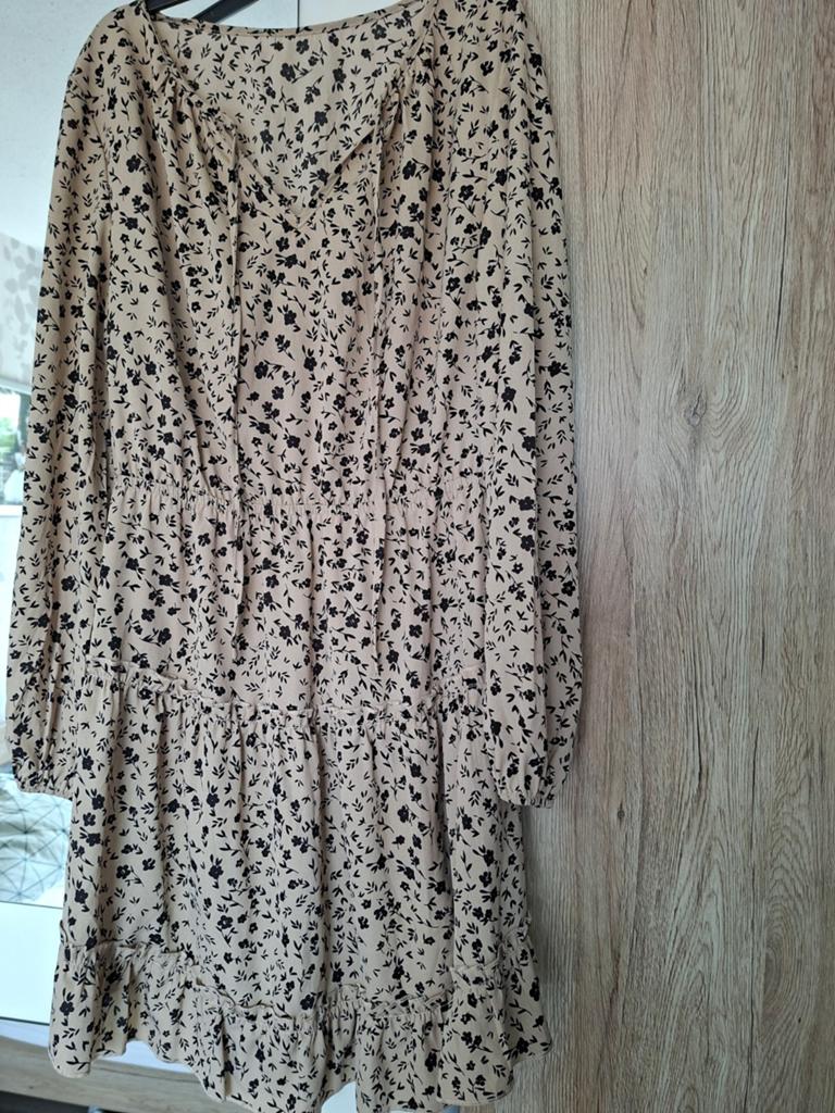 Zomerjurk met bloemenprint - Maat L/XL, Beige, Maat 46/48 (XL) of groter, Ophalen of Verzenden, Gedragen