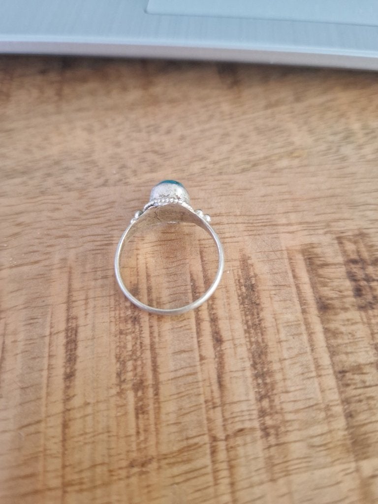 Tibetaanse ring met turquoise.. maat 19., Ophalen of Verzenden, Zilver, Ring, Met edelsteen