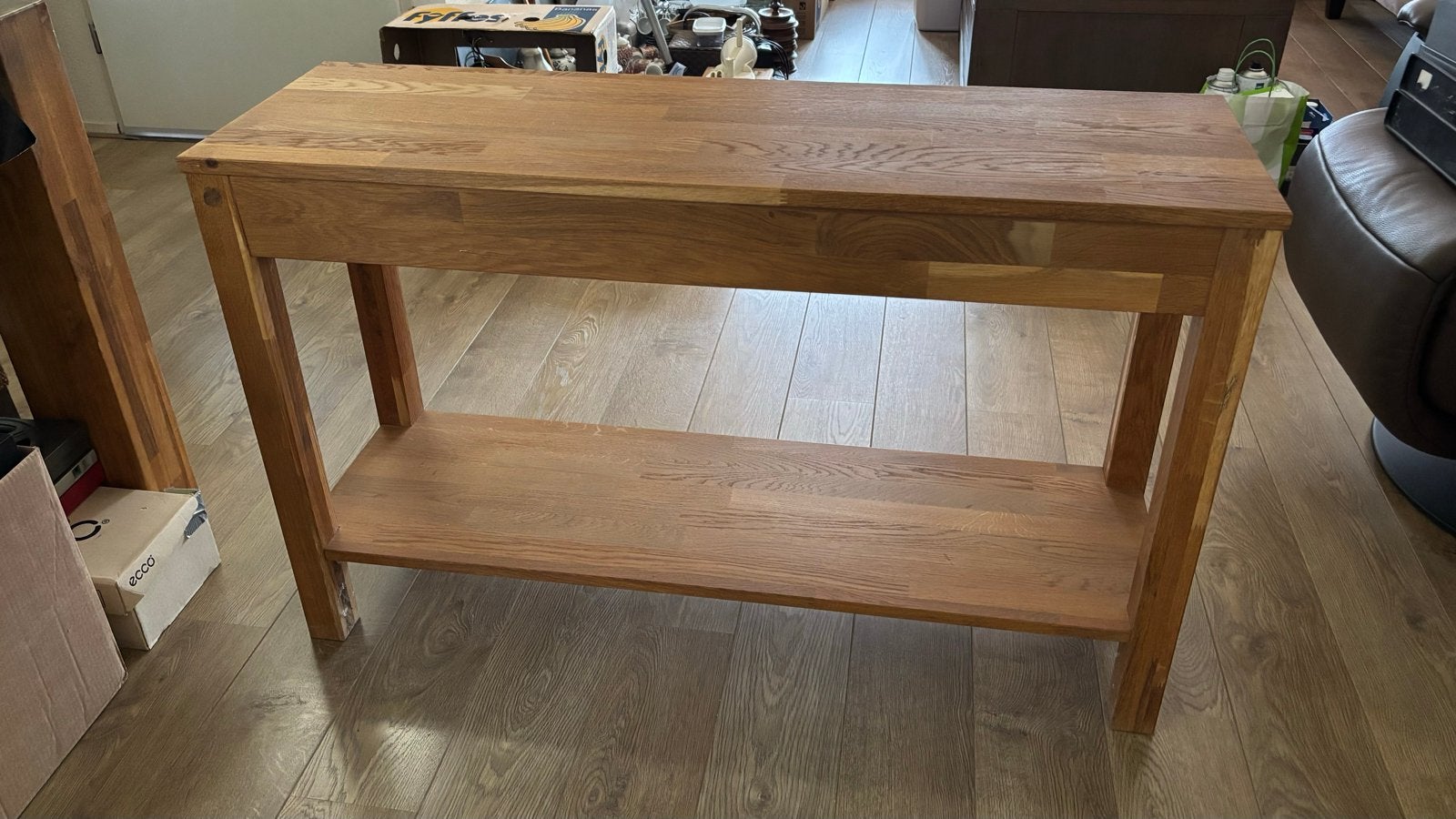 houten sidetable met lades en opbergplank, Ophalen, Gebruikt, 100 tot 150 cm, Eikenhout