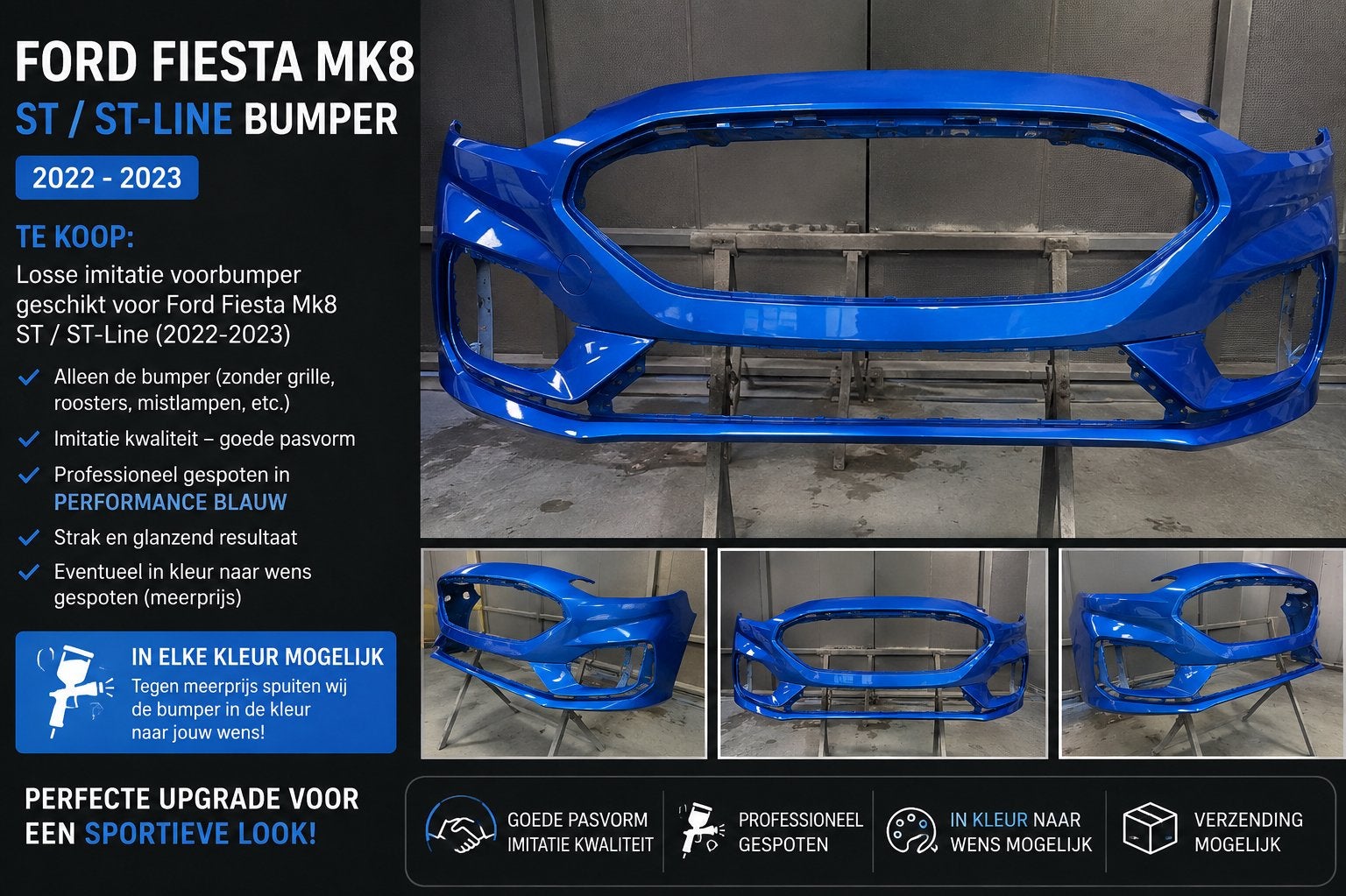 Ford Fiesta Mk8 ST / ST-Line voorbumper 2022-2023 – Gespoten, Ophalen, Voor, Nieuw, Ford