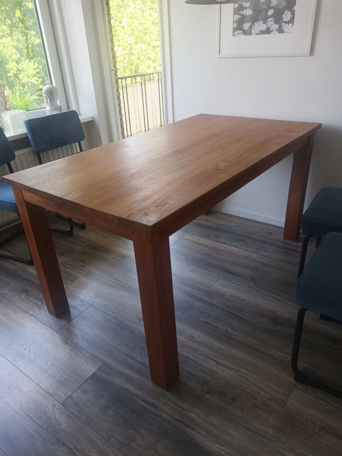 Teakhouten eettafel 159x89x81 cm, Gebruikt, Teakhout, Modern, Tijdloos, 150 tot 200 cm