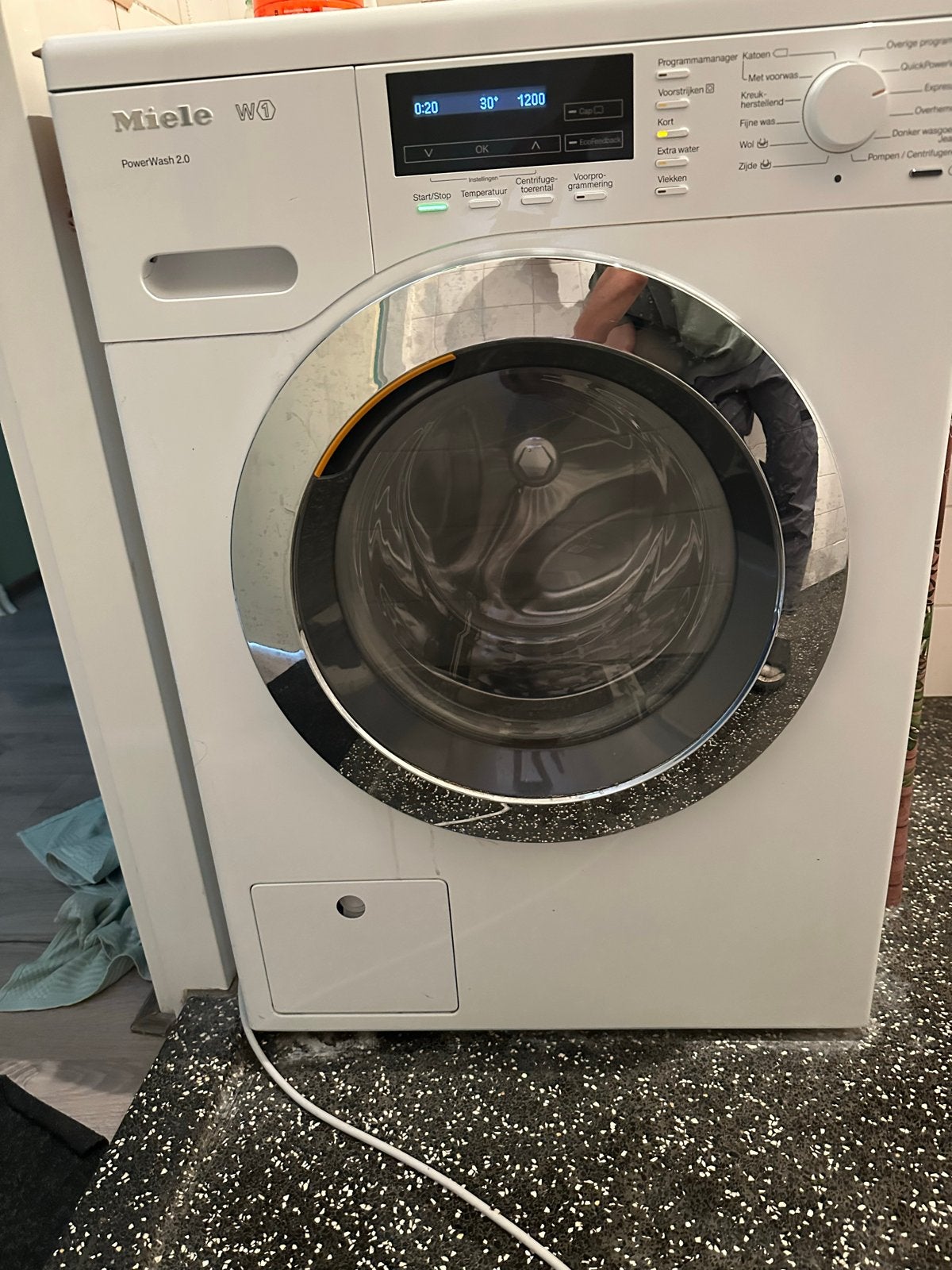 Miele W1 PowerWash 2.0 WKF121 Wasmachine, Ophalen, Gebruikt, Voorlader, Kort programma