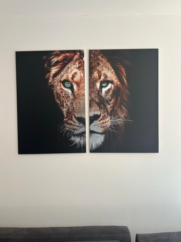 Leeuwenkop Triplex Wanddecoratie - 90-120 cm, Ophalen of Verzenden, 100 tot 125 cm, 75 cm of meer, Print