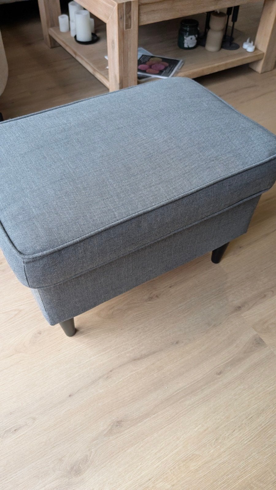 IKEA Strandmon Poef Grijs - 60x40x44 cm, Huis en Inrichting, Ophalen, Gebruikt, 50 tot 75 cm, Stof