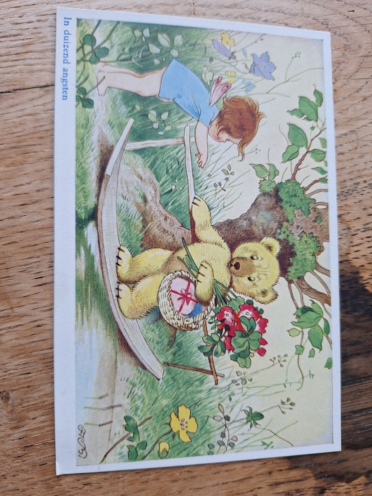 Oude Ansichtkaart: Meisje, Beer en Bootje - Uitg. de Muinck, Ophalen of Verzenden