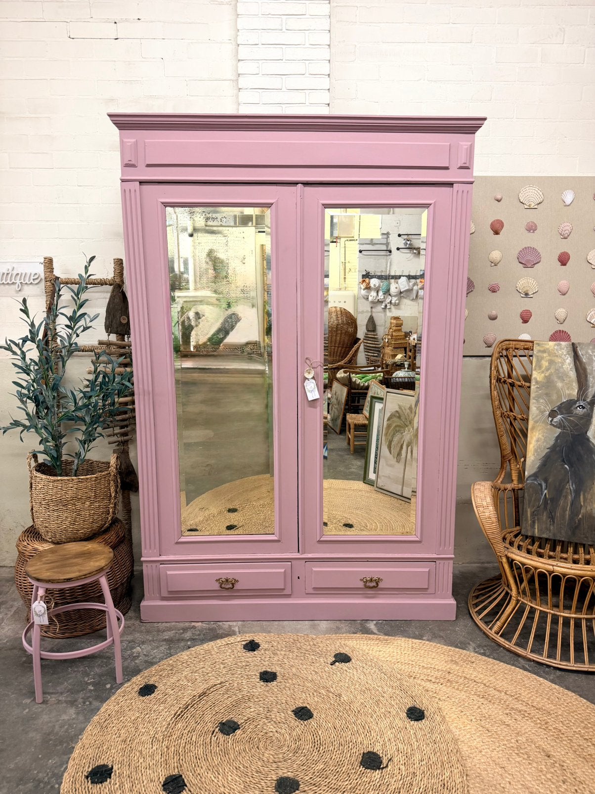 Brocante spiegelkast meidenkast linnenkast kledingkast roze, Ophalen, 200 cm of meer, 150 tot 200 cm, Nvt