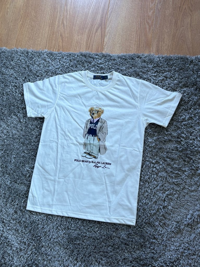 Ralph Lauren T-Shirt Wit met Beer Frontprint in Maat L, Maat 52/54 (L), Wit, Ophalen of Verzenden, Zo goed als nieuw