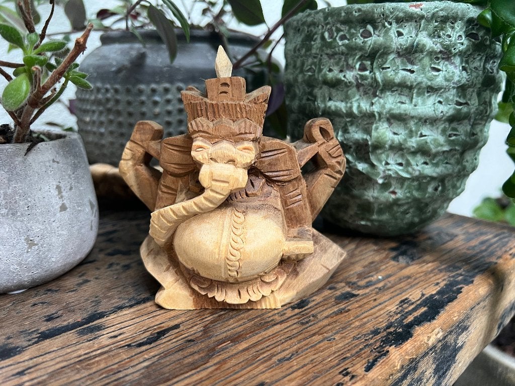 Ganesh massief houtsnijwerk boeddha Ganesha, Verburgt Vintage, Massief, 12 cm, Ophalen of Verzenden