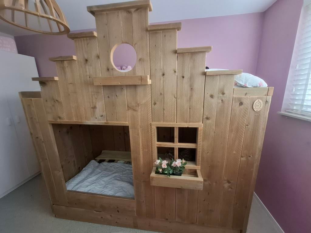 Saartje Prum vogelhuis bed, Ophalen, 180 cm of meer, 100 cm of meer, Hoogslaper of Stapelbed
