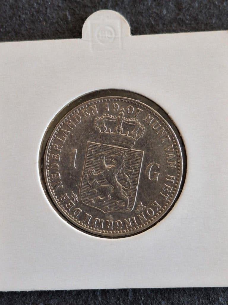 munt Nederland 1 gulden 1907 zilver, 1 gulden, Zilver, Ophalen of Verzenden, Koningin Wilhelmina