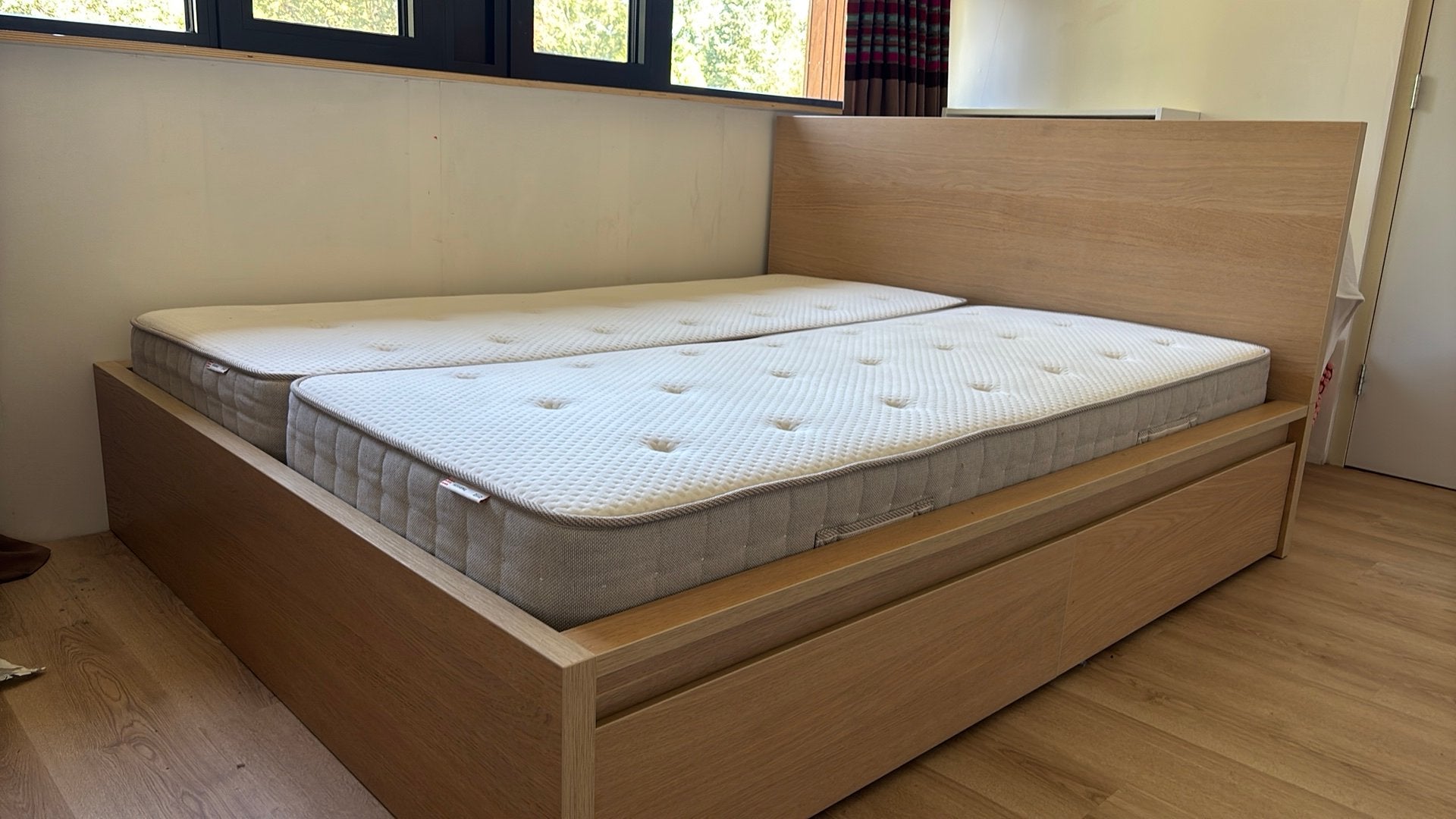 Malm bed 160x200 incl. matrassen, topper & 4 lades, Ophalen, Bruin, Tweepersoons, Zo goed als nieuw