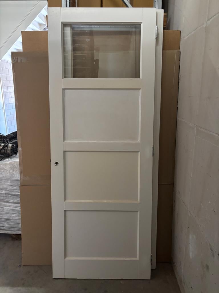 1 binnendeur met glas (231,5x88cm) incl. beslag, Doe-het-zelf en Verbouw, Gebruikt, 80 tot 100 cm, 215 cm of meer, Binnendeur