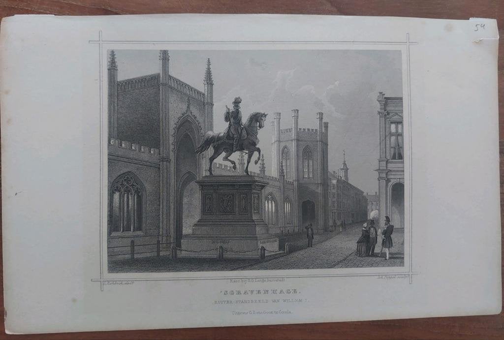 54 Ruiterstandbeeld Willem I Den Haag - gravure Terwen 1860, Ophalen of Verzenden