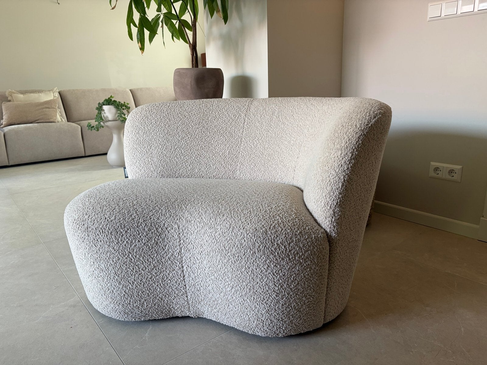 Teddy Bouclé Loungebank - Crème Wit WOOOD, Ophalen, 75 tot 100 cm, Zo goed als nieuw, 100 tot 125 cm