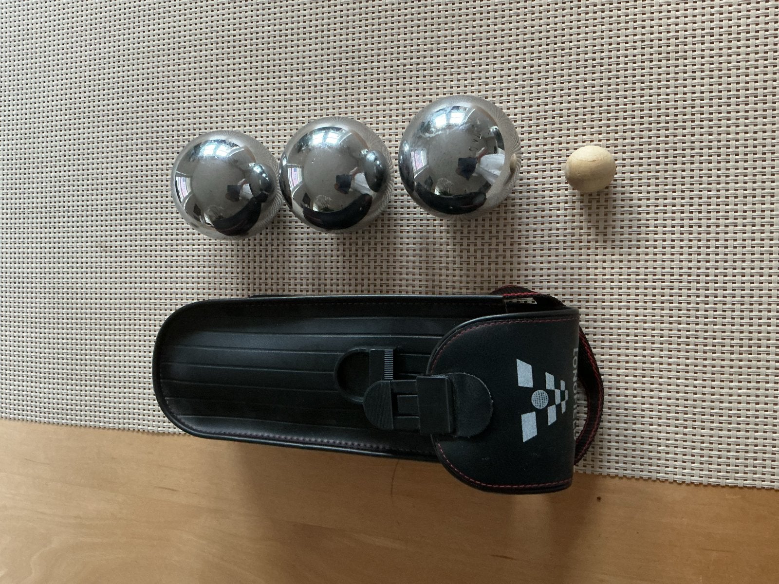 Longfield Petanque set met 3 ballen, houten but en draagtas, Ophalen, Gebruikt
