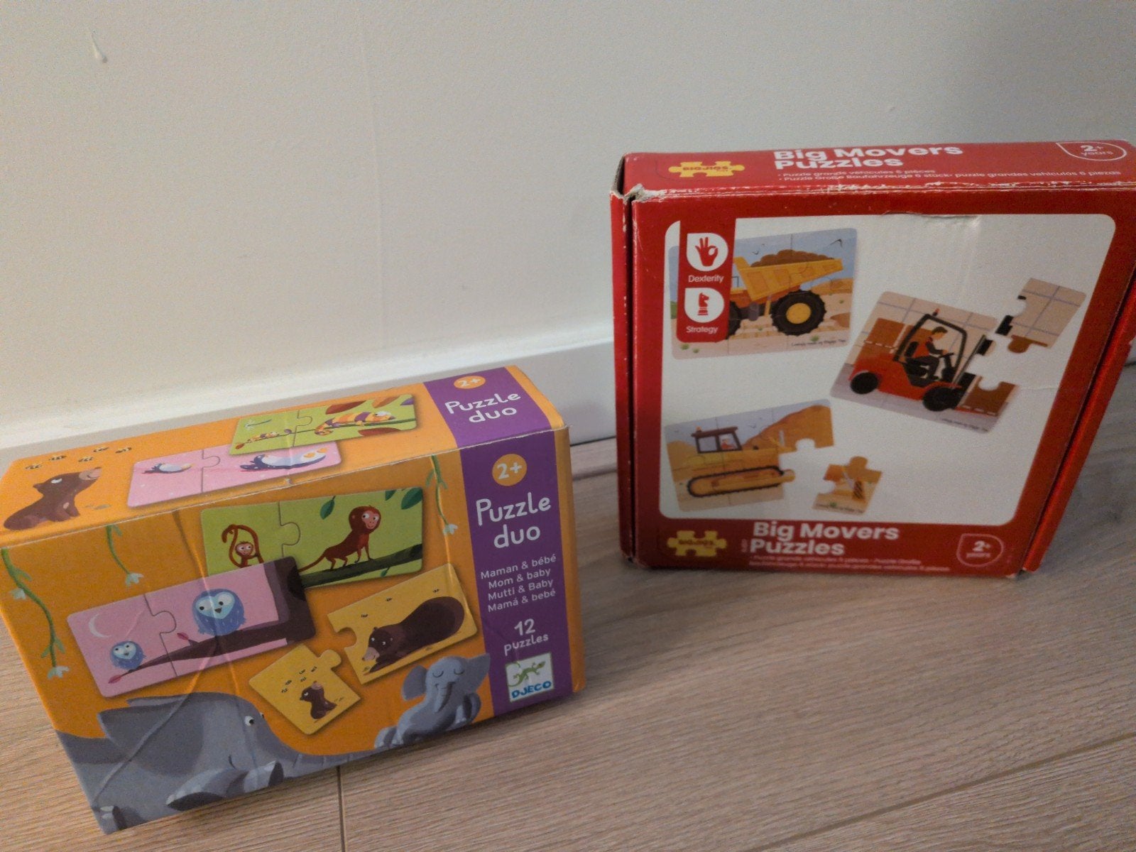 2 Puzzels voor 2+ jaar: Djeco Puzzle Duo & Big Movers, Ophalen of Verzenden