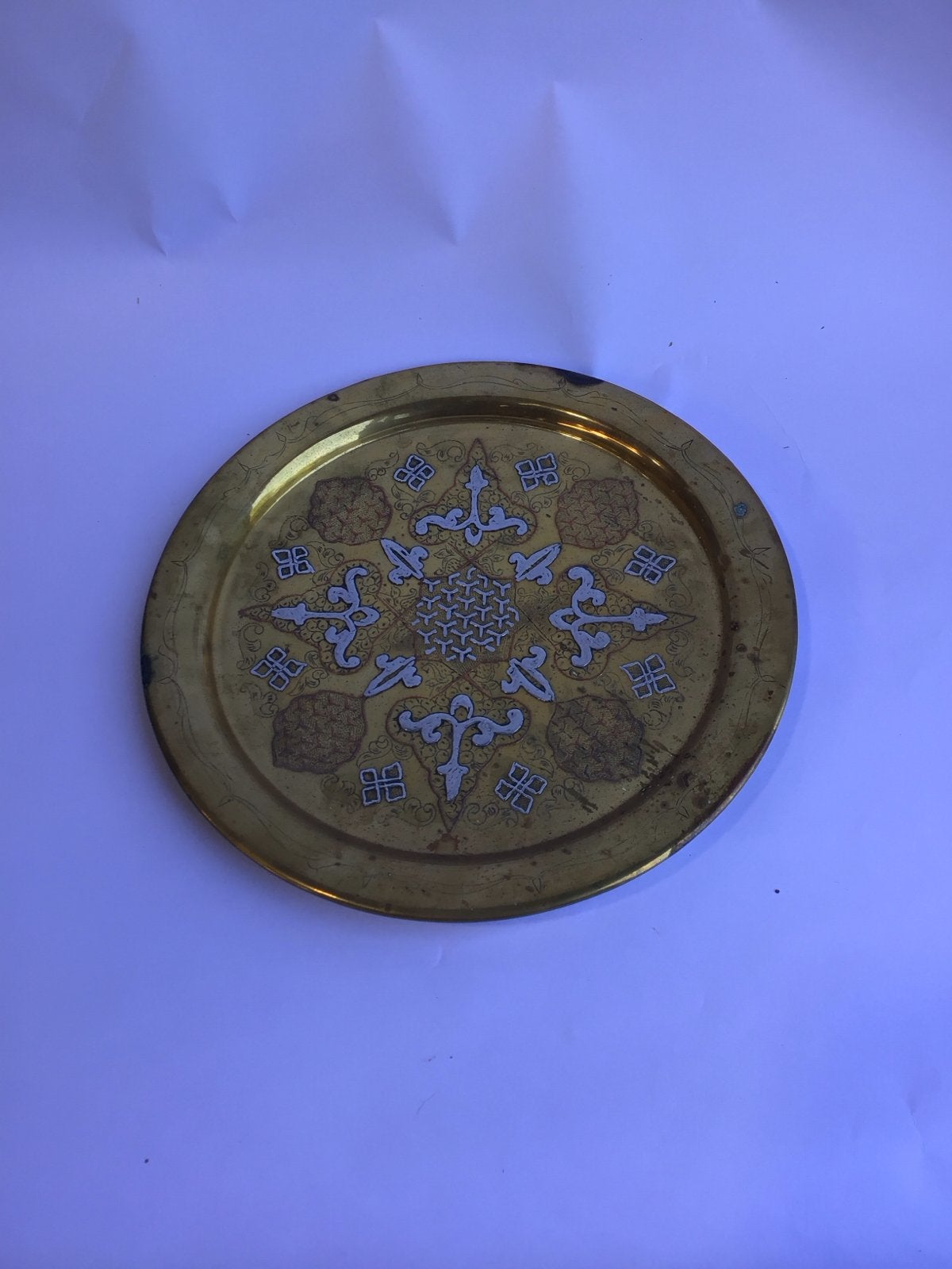 Vintage messing schaal met decoratief patroon, Ophalen