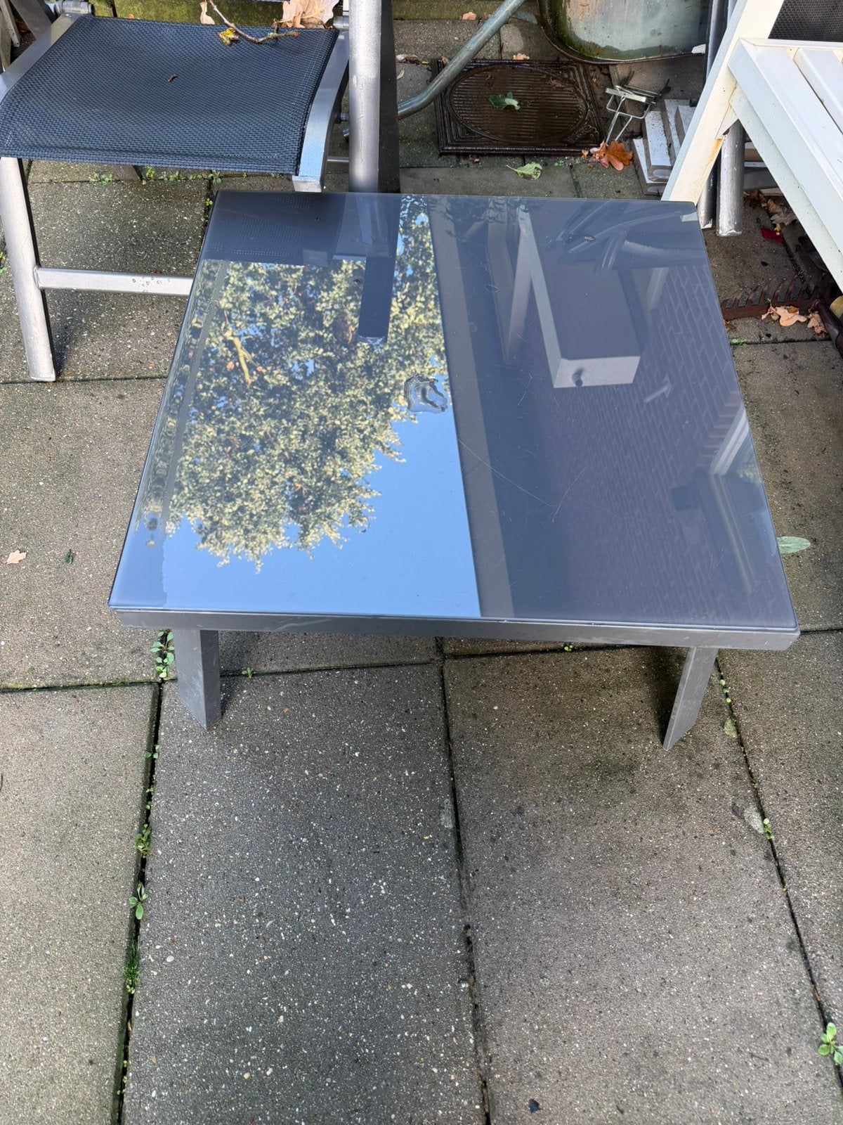 Bijzettafel glas, Ophalen, Zo goed als nieuw, Rond