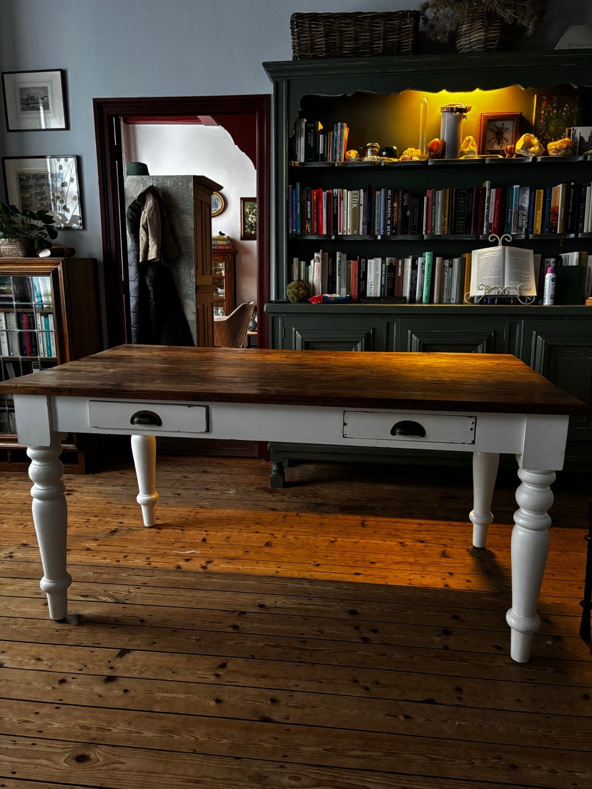 Rustieke houten eettafel met lades, Antiek en Kunst, Ophalen