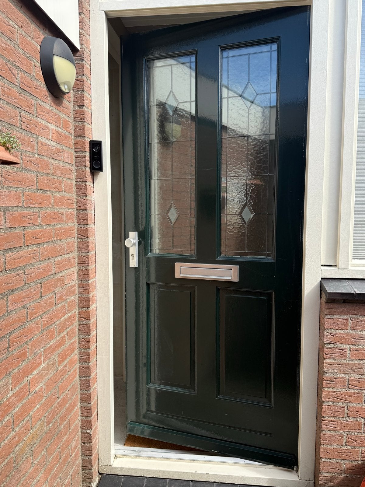 Buitendeur met glas in lood, 211x92,2 cm, Doe-het-zelf en Verbouw, Ophalen, Gebruikt, 80 tot 100 cm, Buitendeur